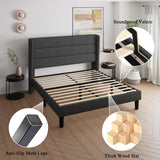 Queen Bed Frame, Upholstered Platform Bed Wingback, Wood Slats Support