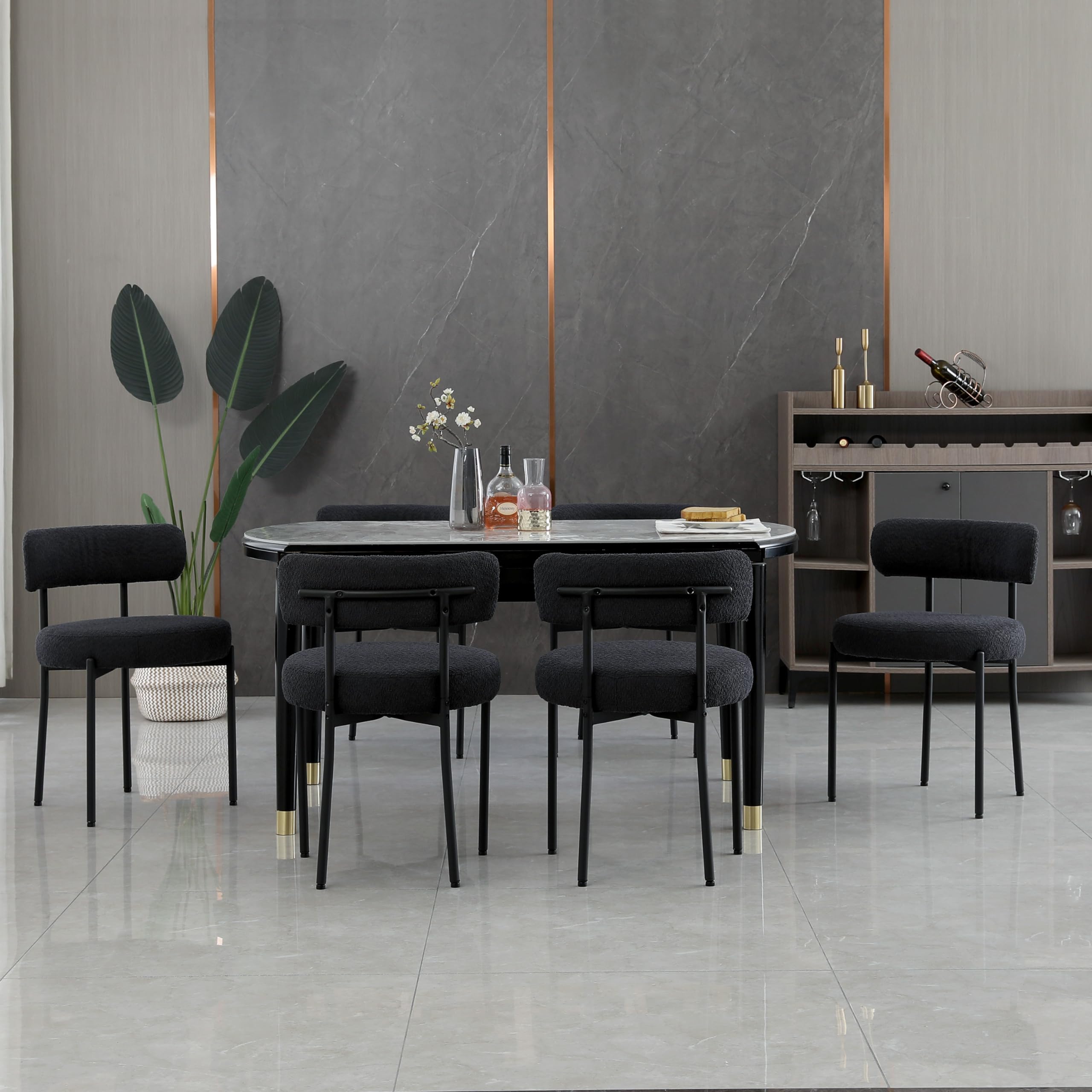 Black Dining Chairs Set of 2 Round Upholstered Boucle Dining Room Chairs