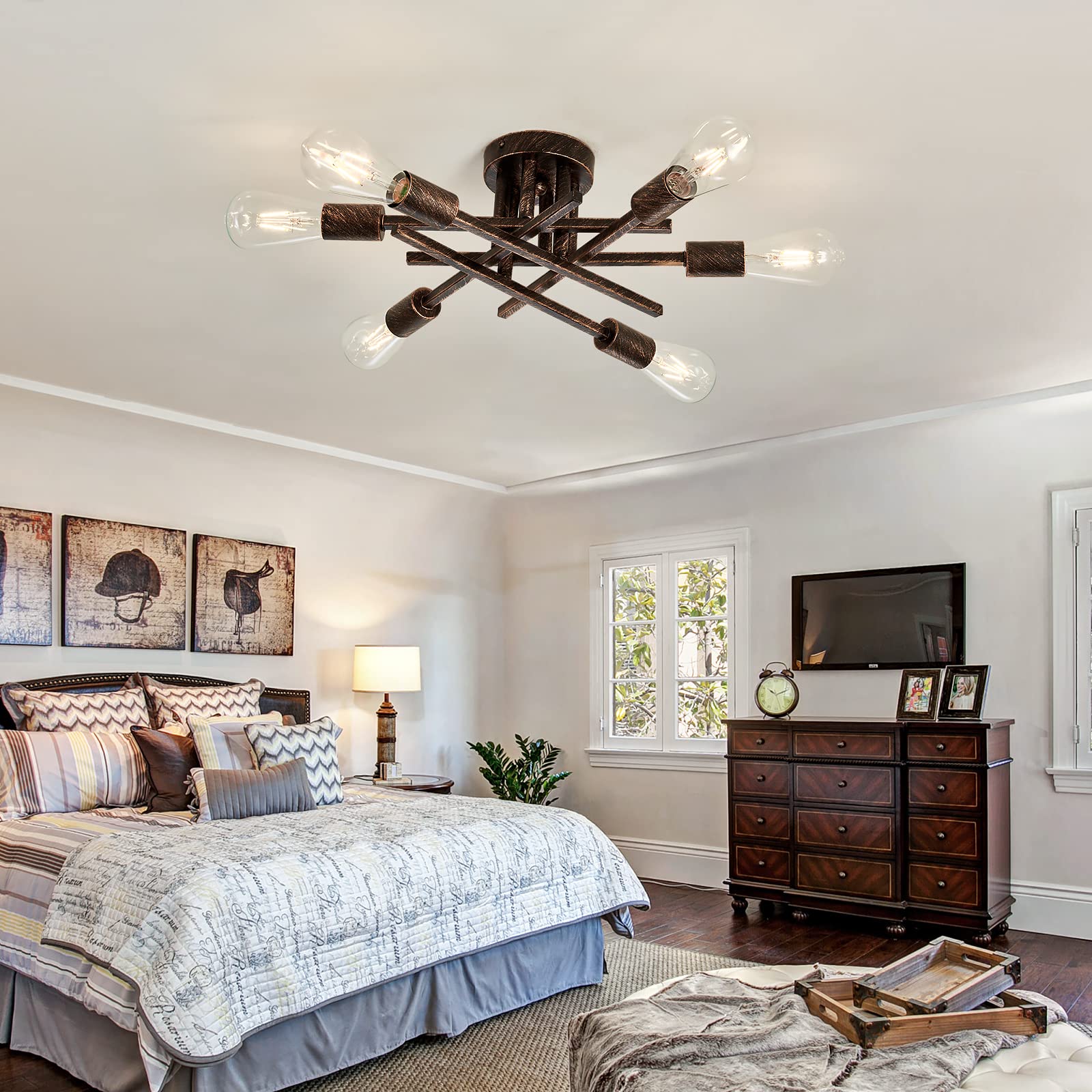 6-Lights Semi Flush Mount Ceiling Light Fixture Vintage Modern Bronze