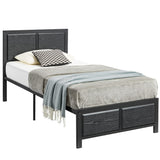 Twin Size Platform Bed Frame with Black Wood Headboard, Mattress Foundation