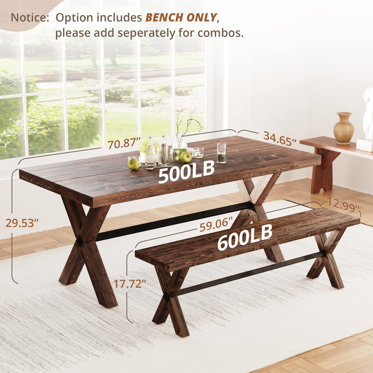 59'' Dining Bench With Solid Wood Construction Farmhouse Kitchen Bench