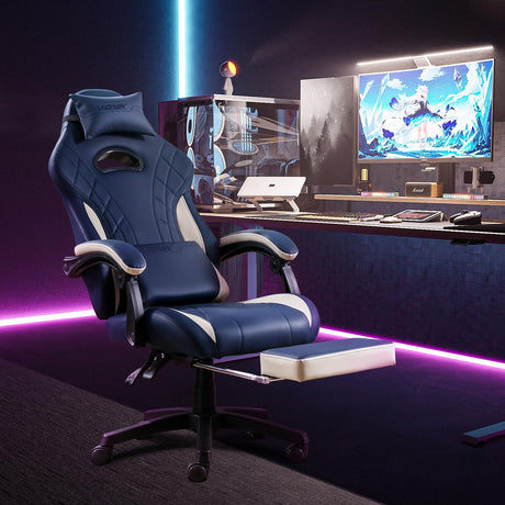 Gaming Chair with Footrest and Massage Lumbar Support