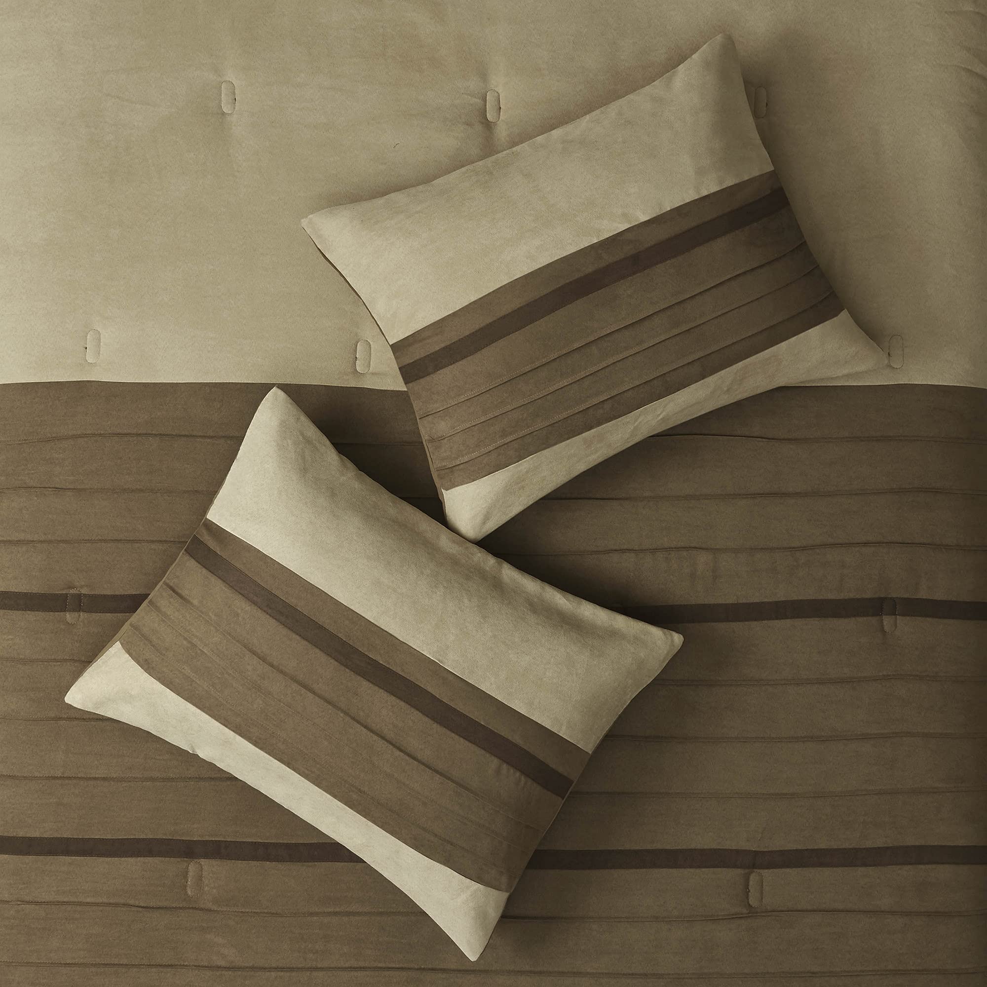 Palmer Comforter Set-Luxury Faux Suede Design, Striped Accent, All Season Down Alternative Bedding