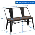 Industrial Metal Bench Mid-Century 3 Person Chair Dining Room Long Bench