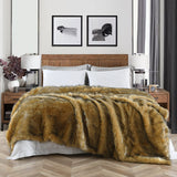 Luxury Plush Faux Fur Blanket King Size, Long Pile Golden Yellow with Black Tips Blanket