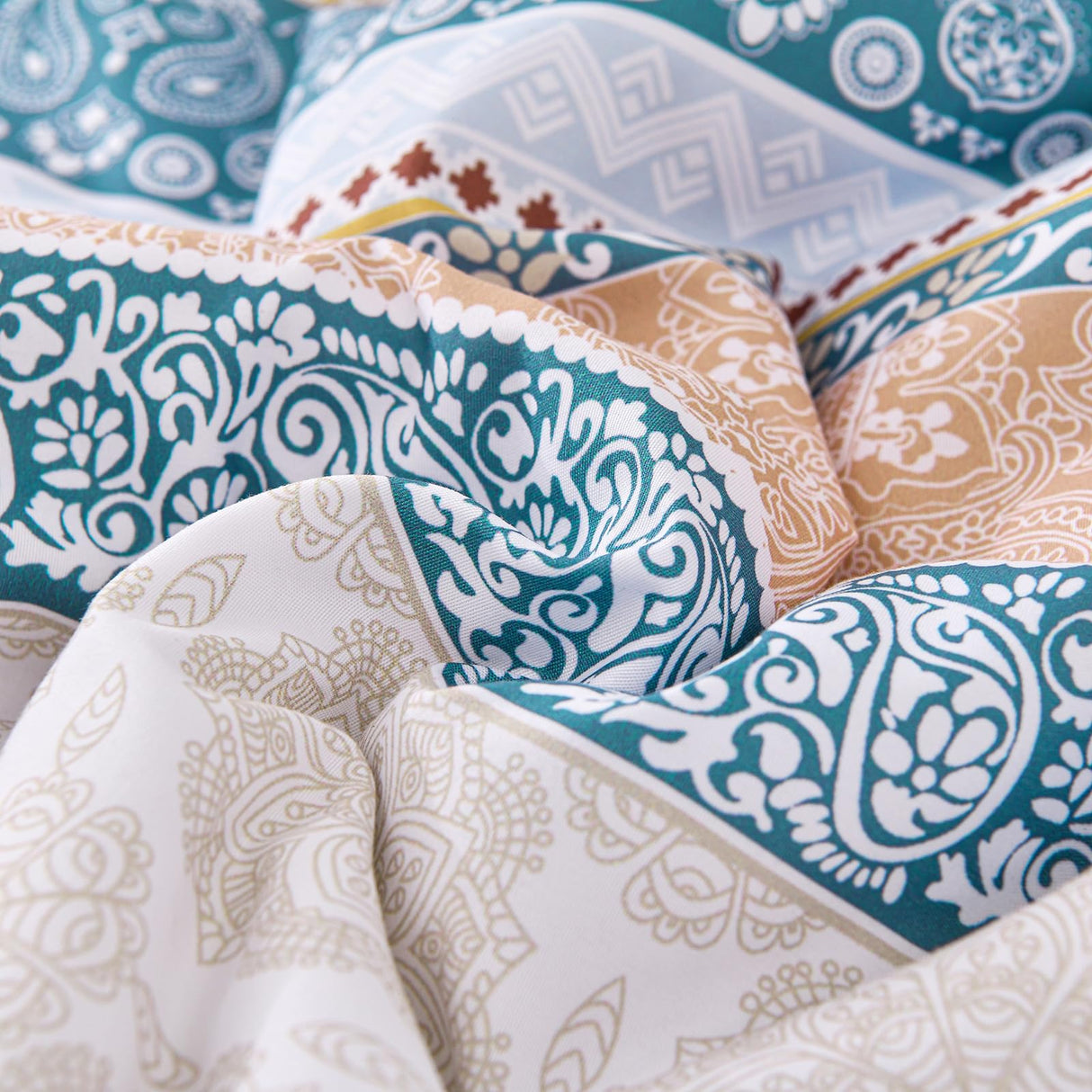 Boho Comforter Set Full Size 8 Piece Bed in a Bag Bohemian Striped Bedding Quilt Set Aqua Paisley