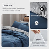 Navy Bedding Set Queen - 7 Pieces Reversible Bed Sets in a Bag