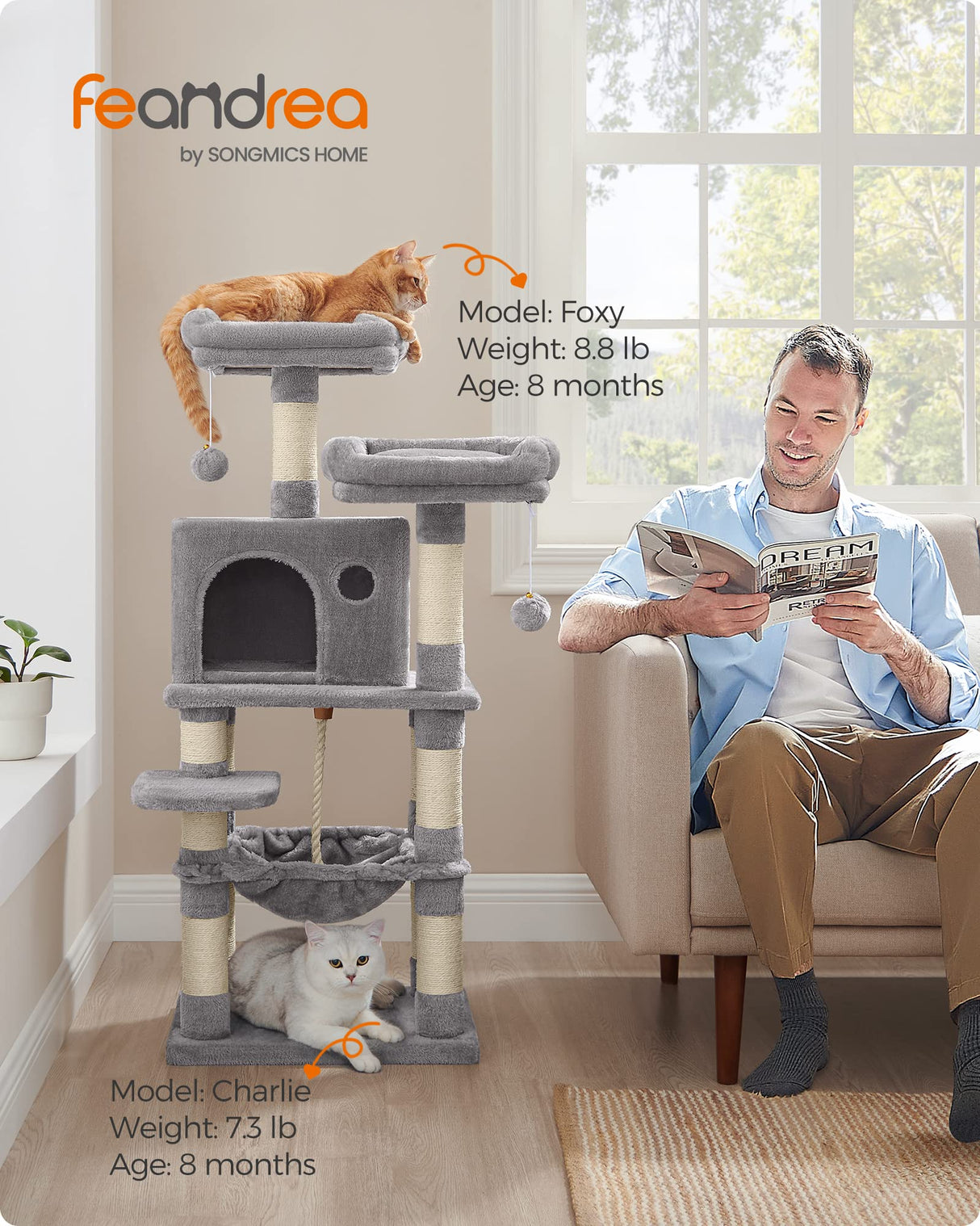 Cat Tree, 44.1-Inch Cat Tower for Indoor Cats, Multi-Level Cat Condo