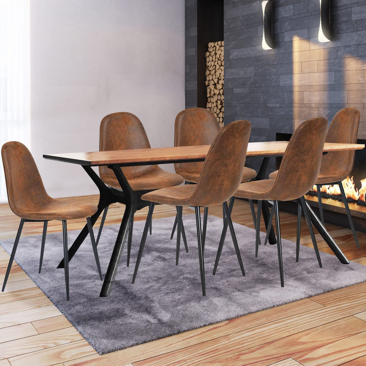 Dining Chairs Set of 4 Modern Suede PU Leather Comfortable Side Seating