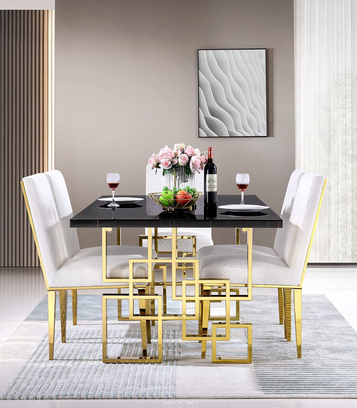 Dining Chairs, Upholstered Dining Chairs and Back Metallic Geometric Design