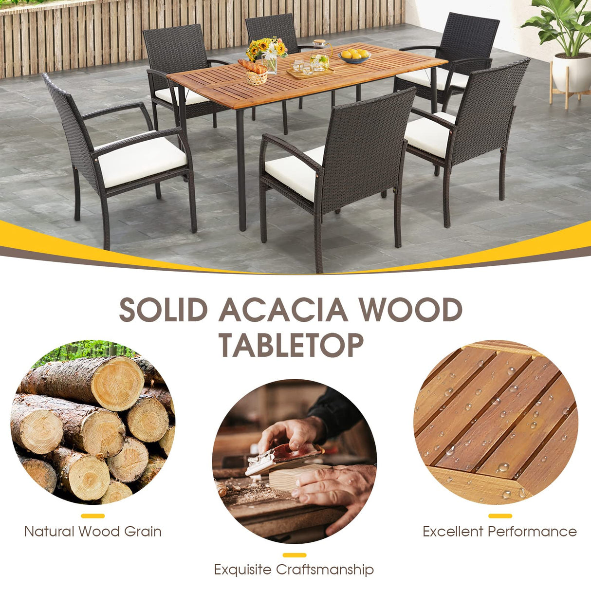 Patio Acacia Wood Dining Table for 6 Persons