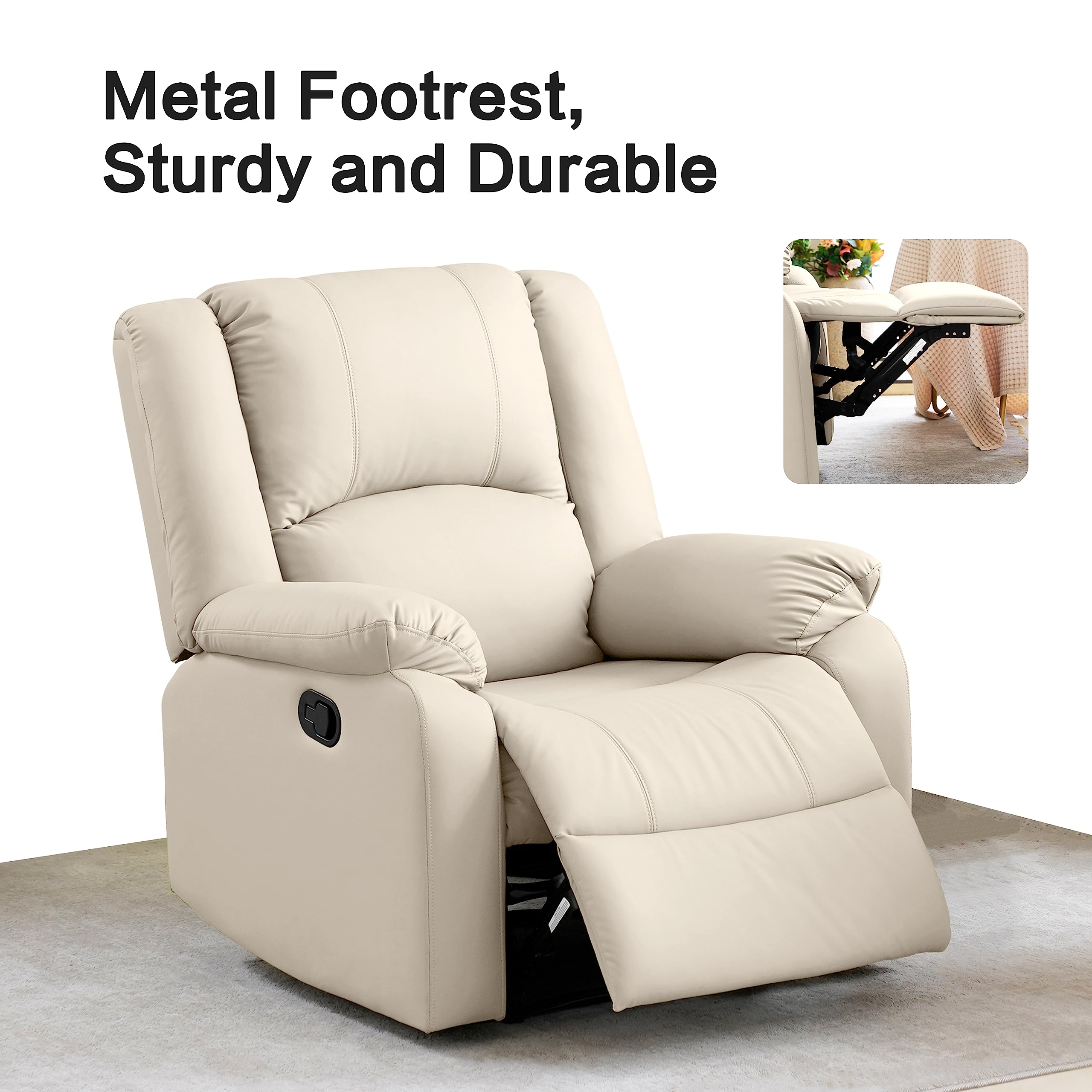 Genuine Leather Recliner Chair with Overstuffed Arm and Back - Home Theater Lounge Seat