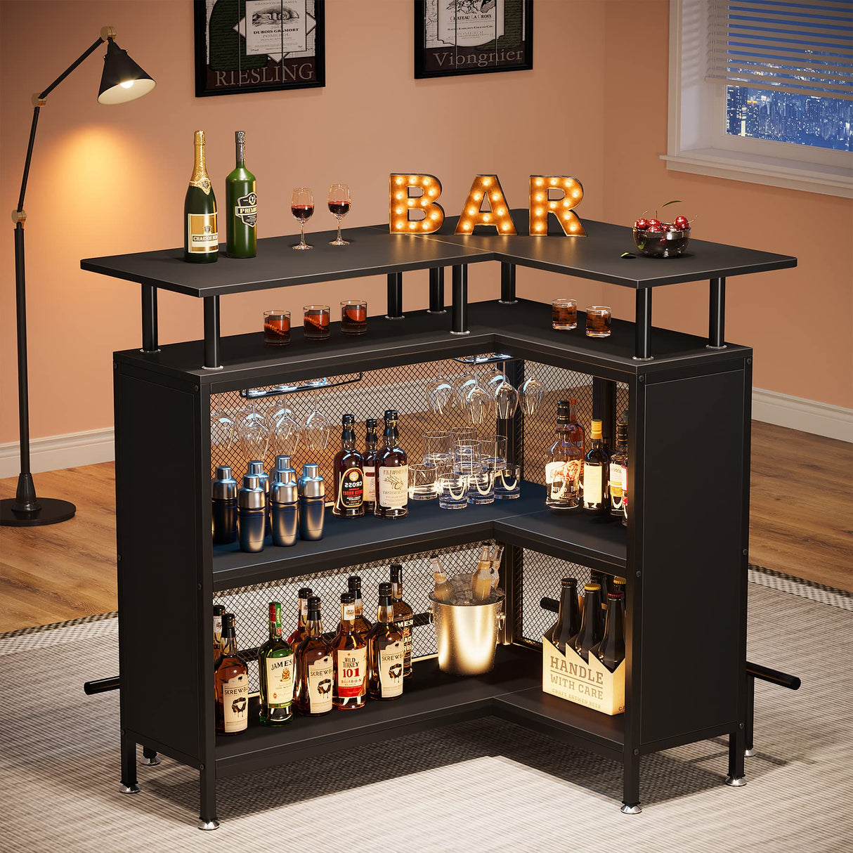 Home Bar Unit, L-Shaped Liquor Bar Table