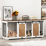 72.4" Large Double Dog Crate Furniture, Wooden Dog Crate Kennel Furniture