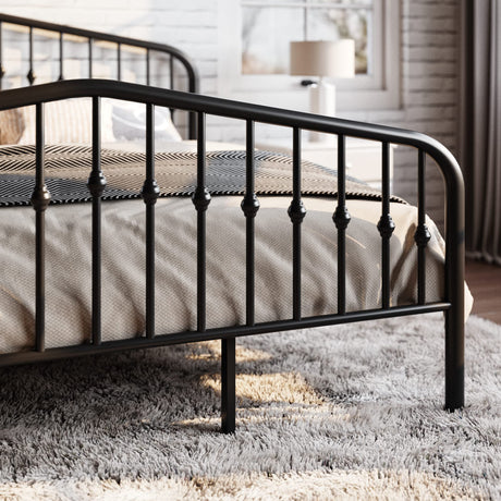 Full Size Metal Platform Bed Frame with Victorian Style Wrought Iron-Art