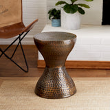 Metal Hammered Accent Table with Hourglass Shape, 14" x 14" x 19"