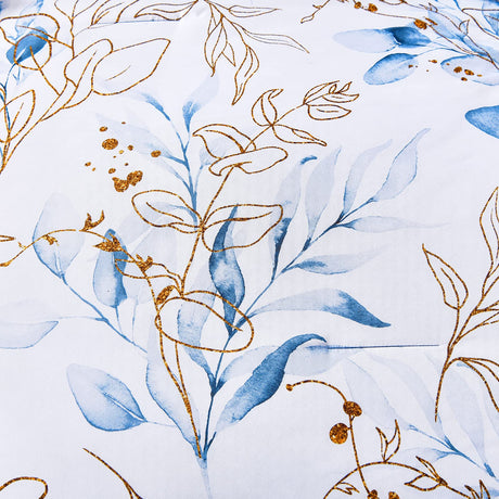 7 Pieces Floral Reversible Bed in a Bag Gold and Blue Leaves Bedding Set