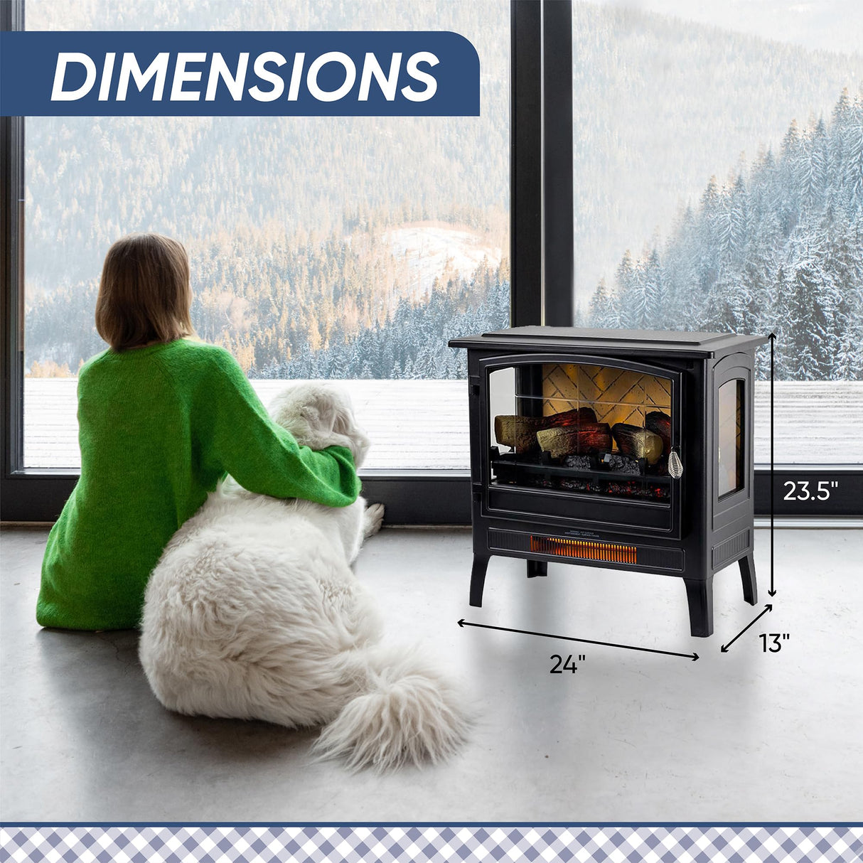 Electric Fireplace Stove Heater in Black Provides Supplemental Zone Heat