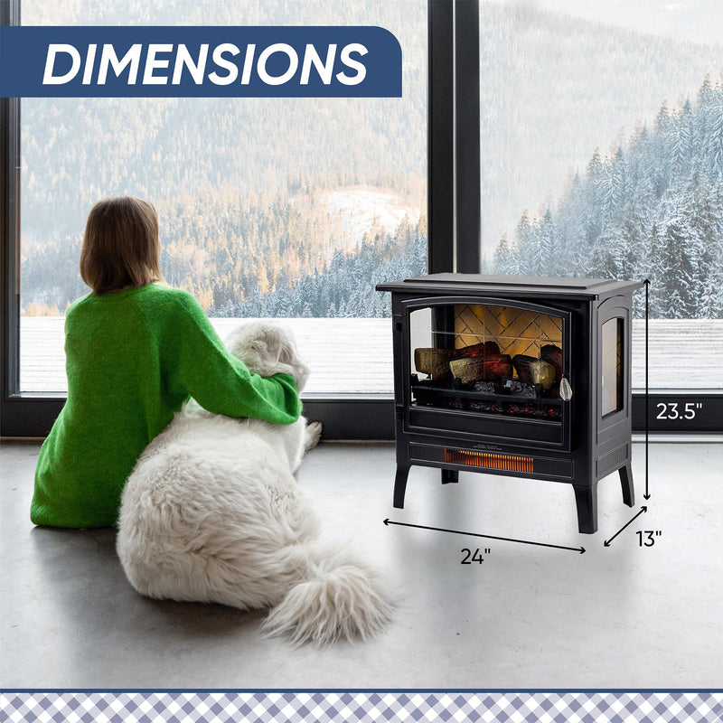 Country Living Infrared Freestanding Electric Fireplace Stove Heater in Navy Blue | Provides Supplemental Zone Heat with Remote, Multiple Flame Colors, Metal Design with Faux Wooden Logs