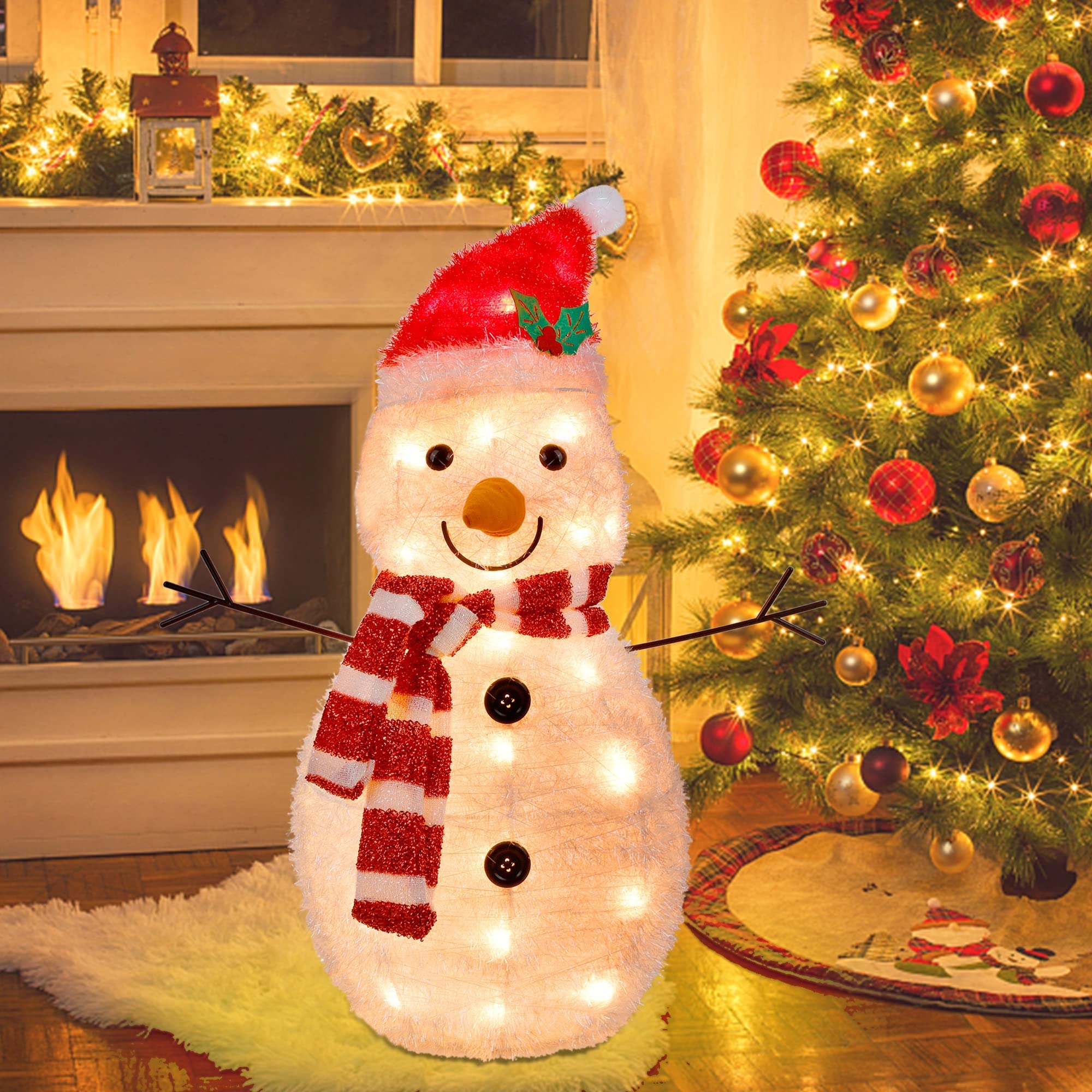 Lighted Christmas Tinsel Snowman Decorations
