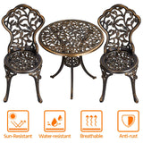 3-Piece Outdoor Bistro Set Leaf Design, Rust-Resistant Cast Aluminum Table