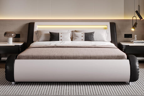 Upholstered Modern Bed Frame with LED Headboard/Mattress Foundation