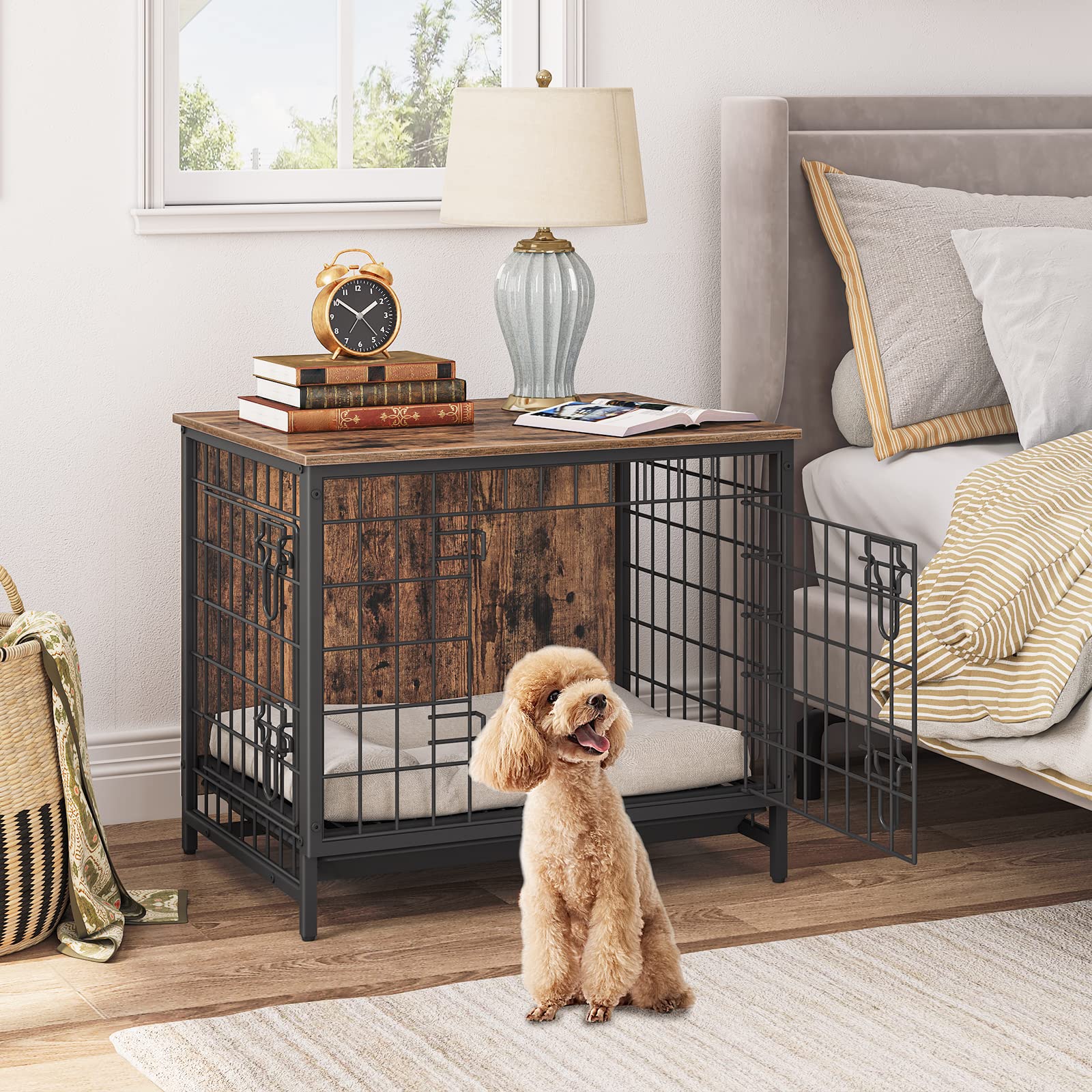 Dog Crate Furniture, Wooden Dog Kennel with Removable Tray, Heavy-Duty Dog