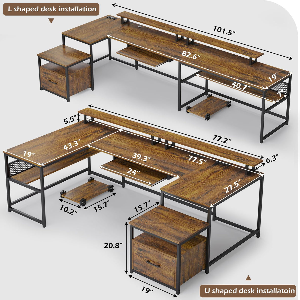 U Shaped Desk, Reversible L Shaped Home Office