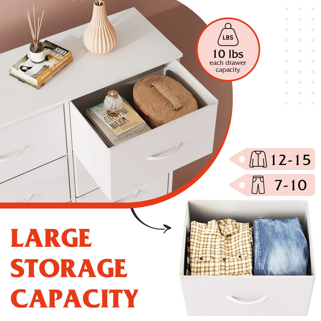 Fabric Dresser for Bedroom, 6 Drawer Double Dresser, Storage Tower with Fabric Bins