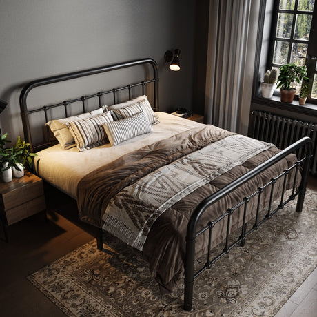 Full Size Metal Platform Bed Frame with Victorian Style