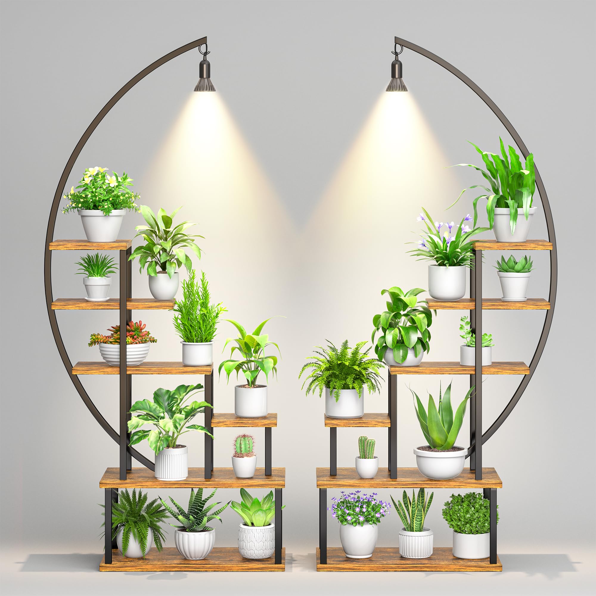 6-Tier Metal Plant Stand with Grow Lights – Indoor Decorative Shelf