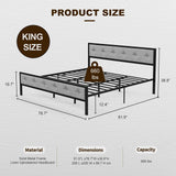 Metal King Size Bed Frame with Upholstered Linen Headboard Footboard