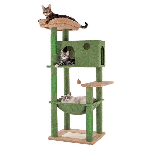 Cactus Cat Tree for Large Cats 53 Inches Multilevel Cat Tower with Large Hammock
