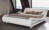 Queen Size Upholstered Bed Frame, Deluxe Low Profile Sleigh Bed with Faux Leather