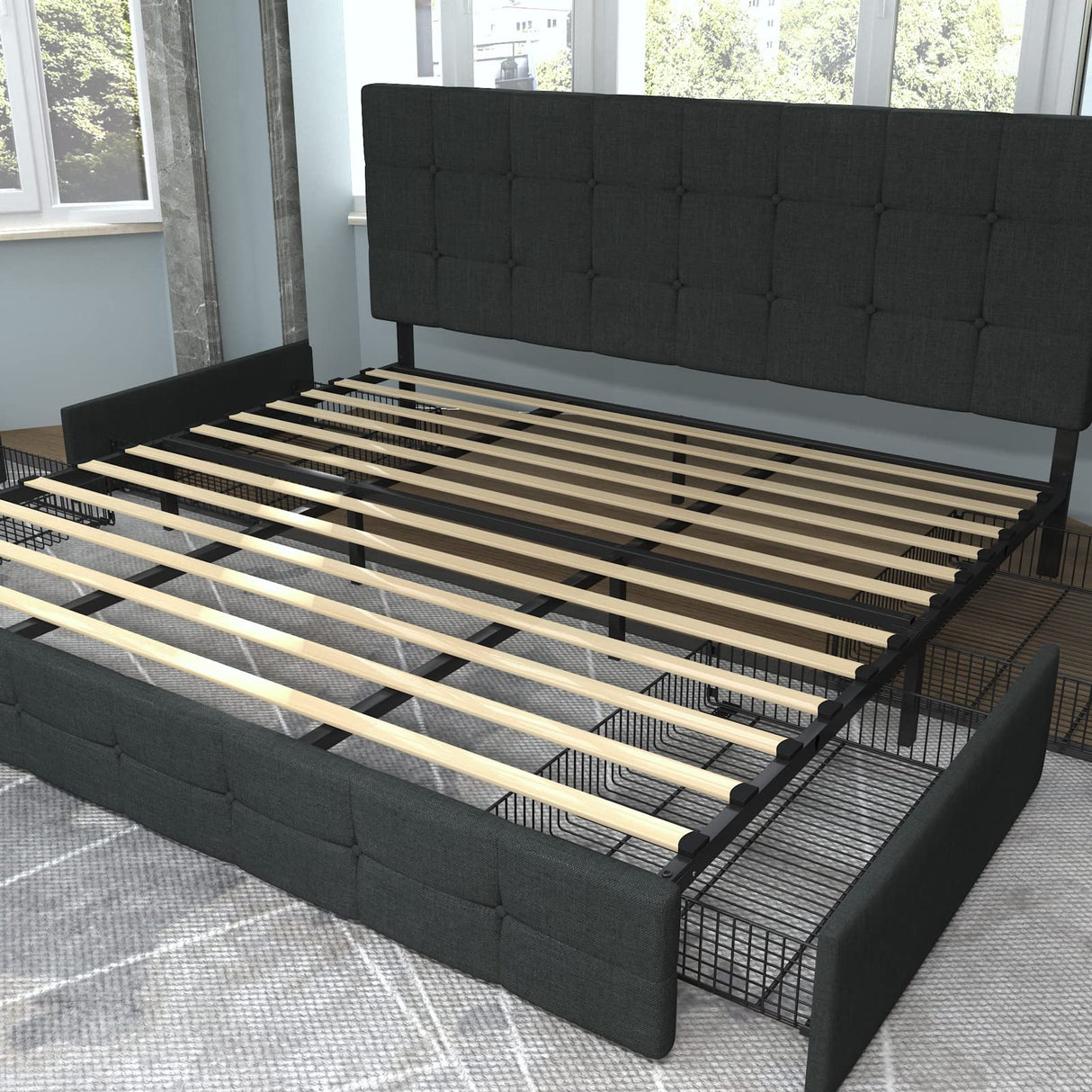 Upholstered King Size Platform Bed Frame with