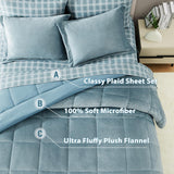 Luxury Bed in A Bag Full Plush, Light Blue 7 Piece Plush Flannel Full Size Bedding Sets