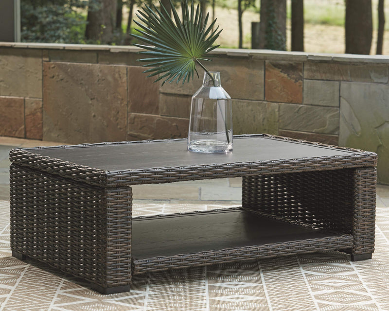 Grasson Lane Outdoor Wicker Cocktail Table with Aluminum Frame, Brown