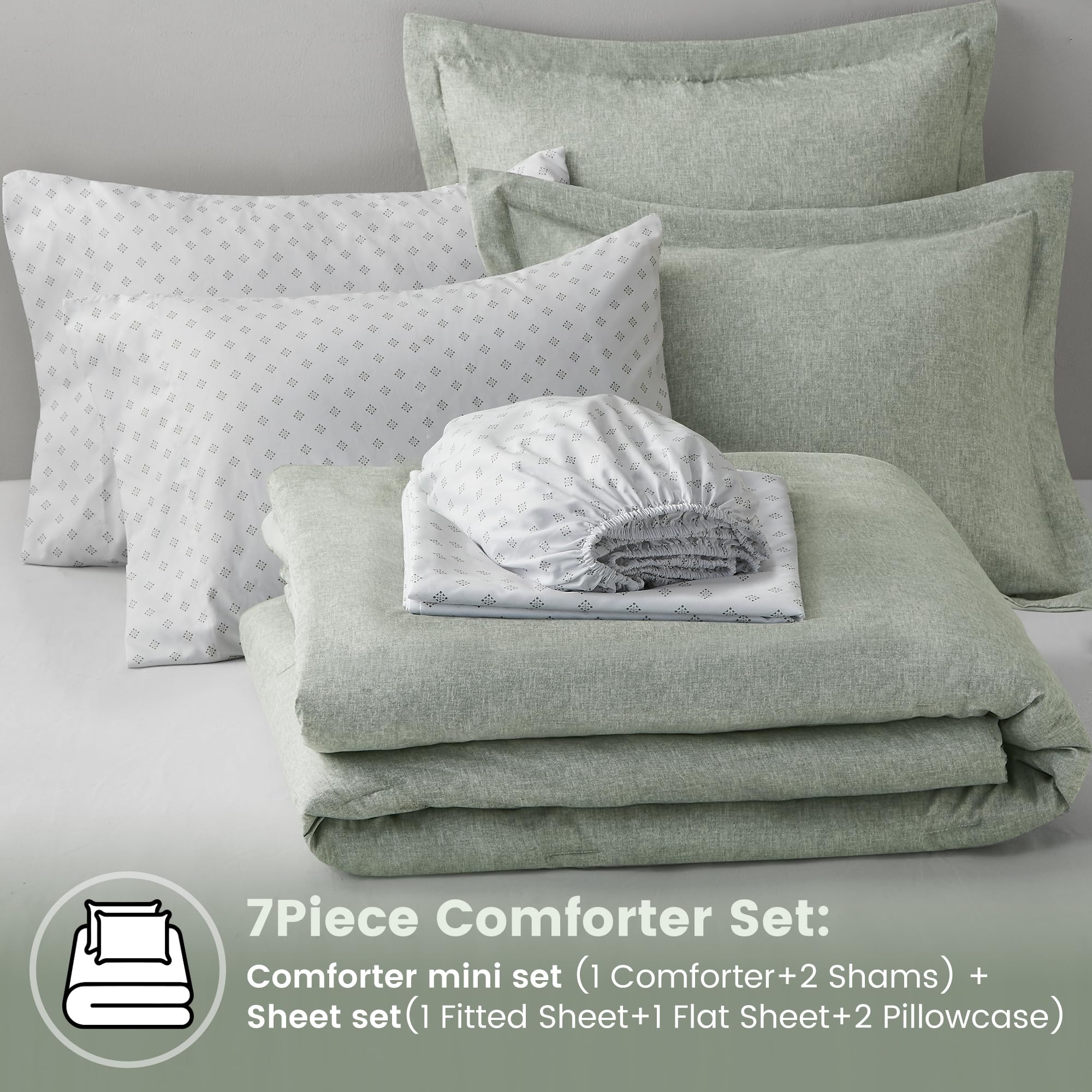 Queen 7 Pieces Comforter Set, Boho Bed Sets for Queen Size, Farmhouse Bedding Sets