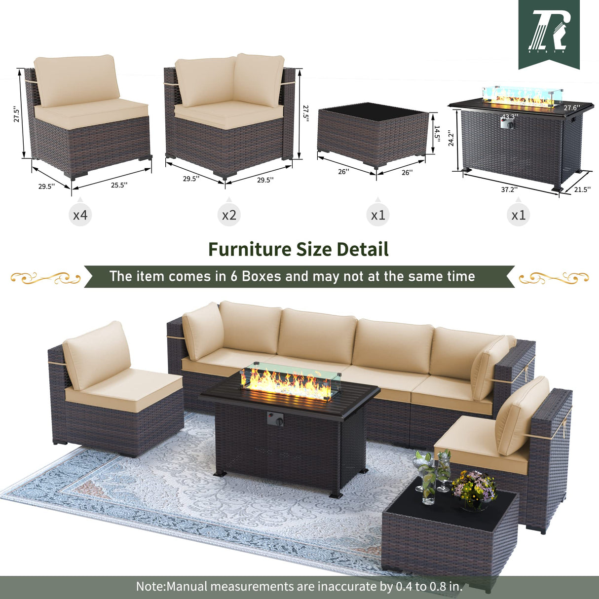 Outdoor Patio Furniture Set with Propane Fire Pit Table