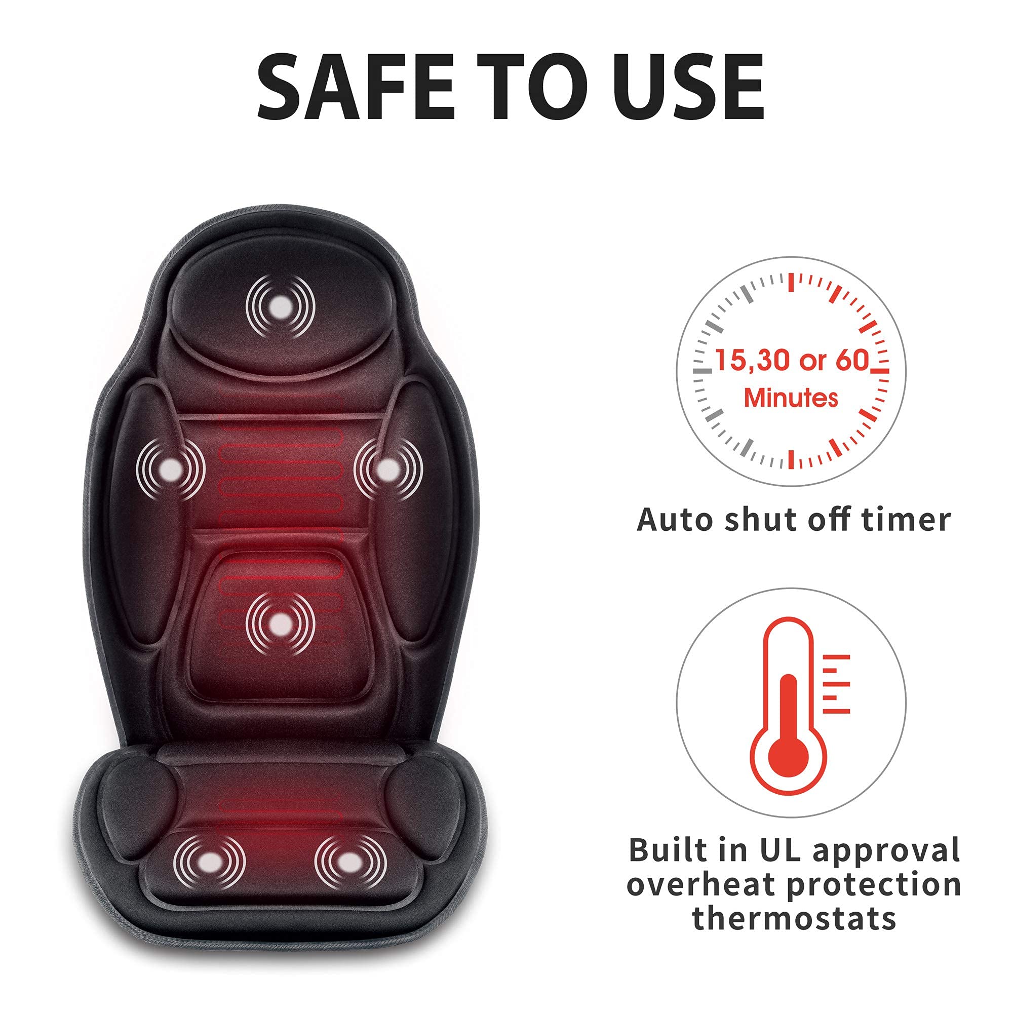 VibeRelief Heated Vibration Massage Seat Cushion – Custom Zones, Safe Heat & 6 Motors