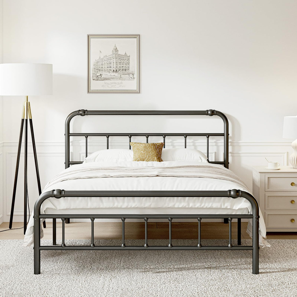 14 INCH High Queen Size Metal Bed Frame No Box Spring Needed Platform