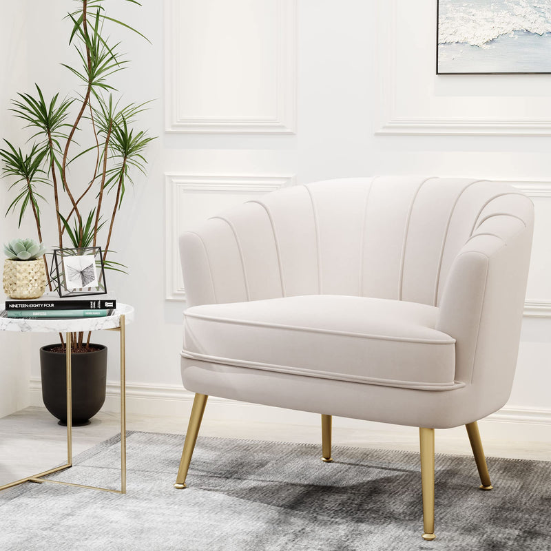 Velvet Accent Chair, Upholstered Modern Single Sofa Side Chair, Comfy Barrel Club Living Room Armchair with Golden Metal Legs