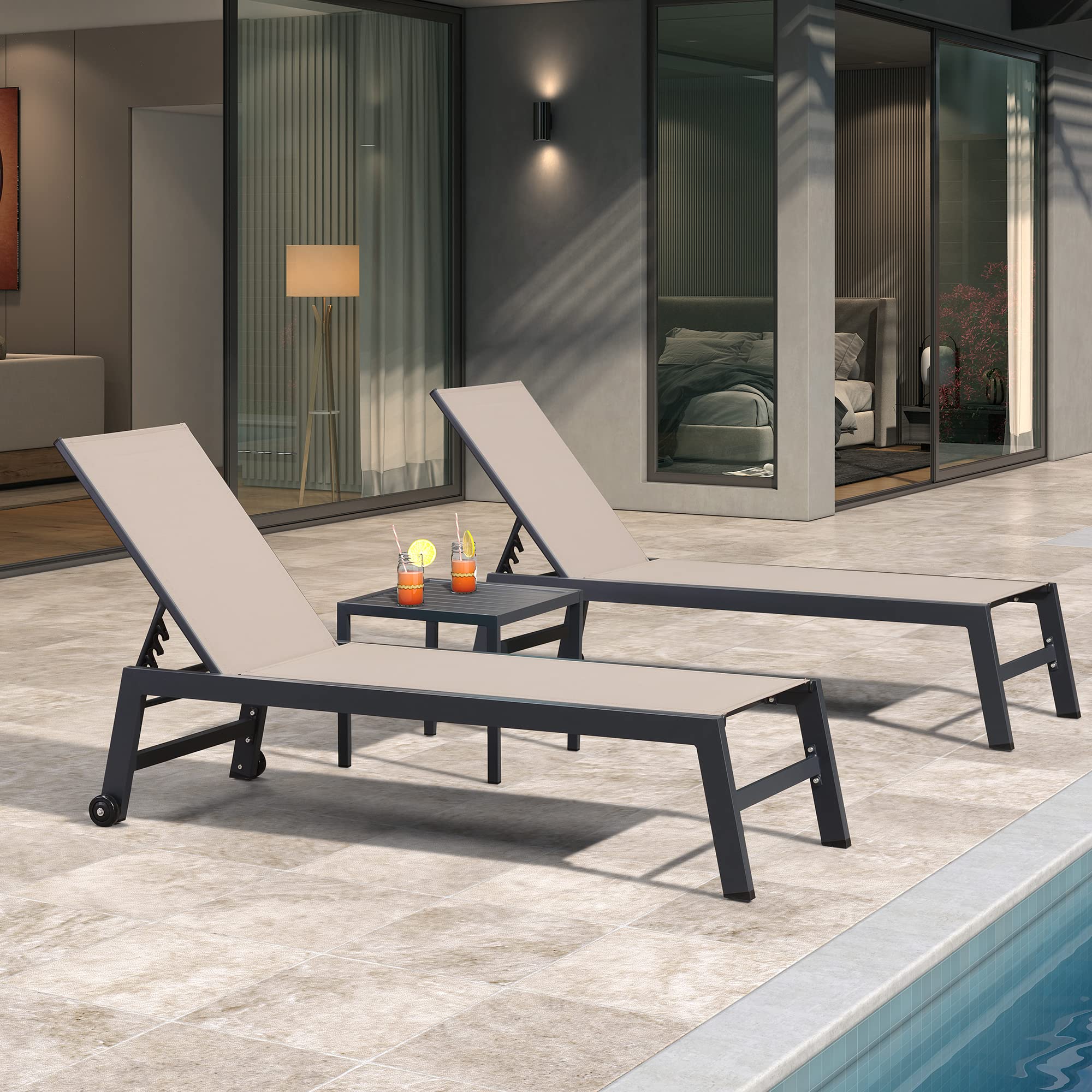 Patio Chaise Lounge Set 4 Pieces Aluminum Outdoor Lounge Chairs