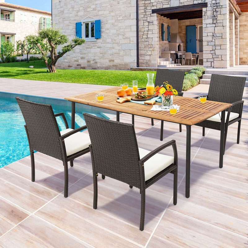 Patio Acacia Wood Dining Table for 6 Persons, Large Rectangular Dining Table
