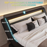 Upholstered Modern Bed Frame with LED Headboard/Mattress Foundation/No Box Spring