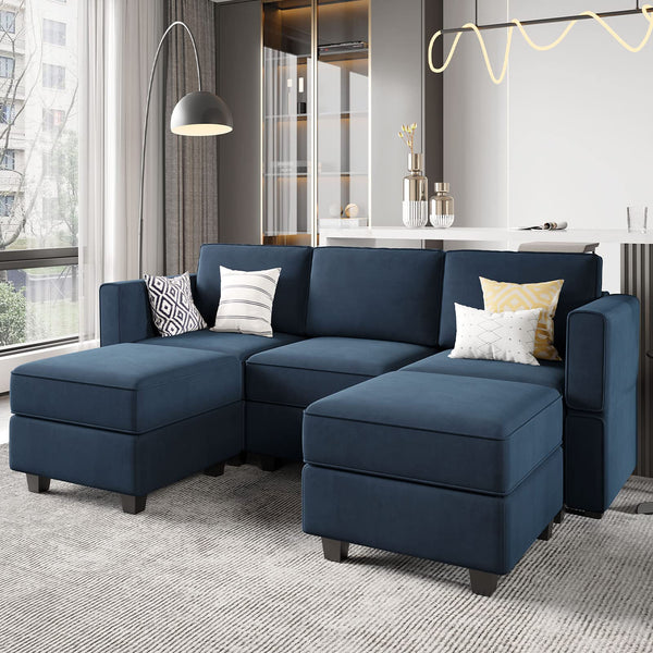 Modular Sectional Sofa with Double Chaise Velvet U Shaped Sofa Reversible Sectional Couch