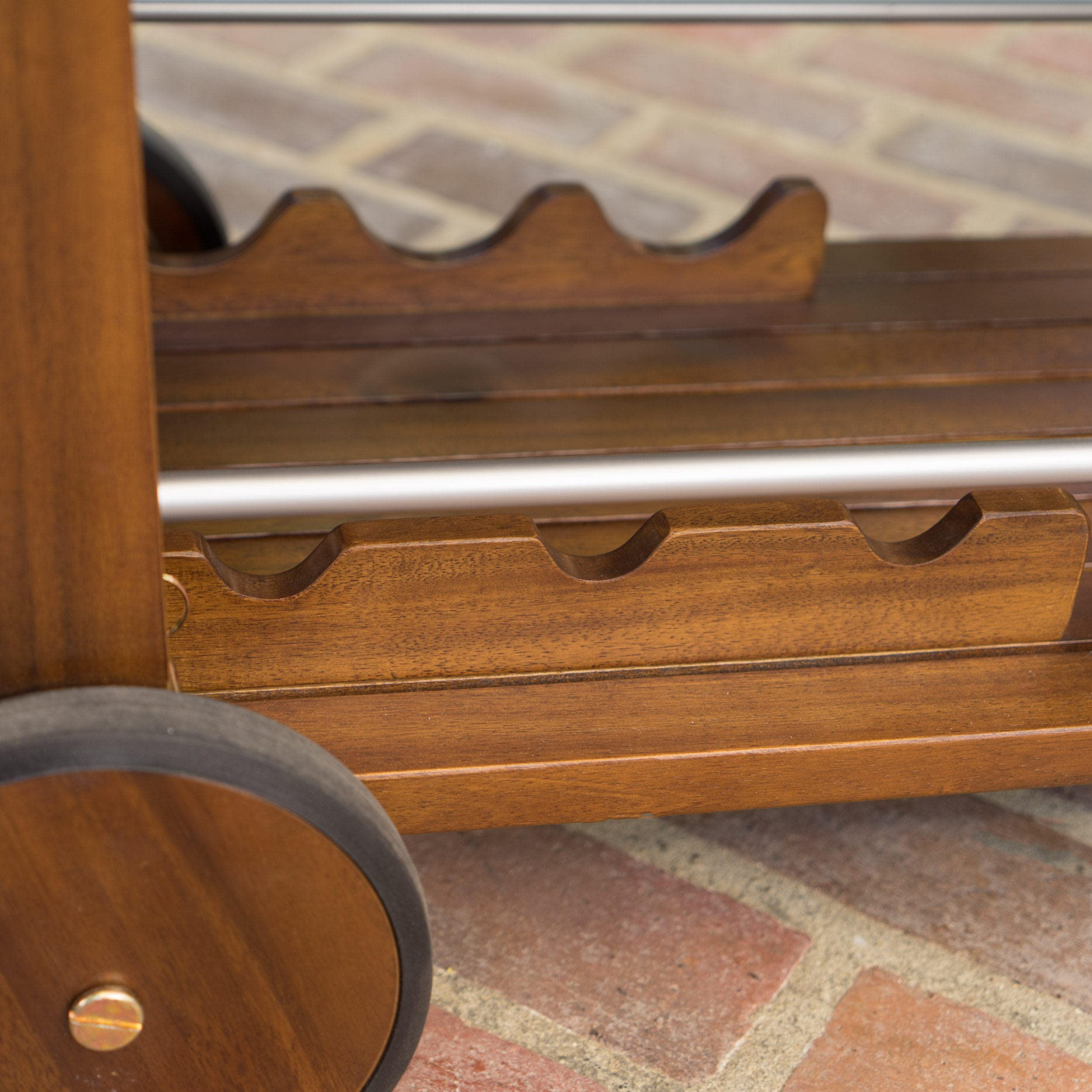 Tillary Tiller Outdoor Acacia Wood Bar Cart Aluminum Accents