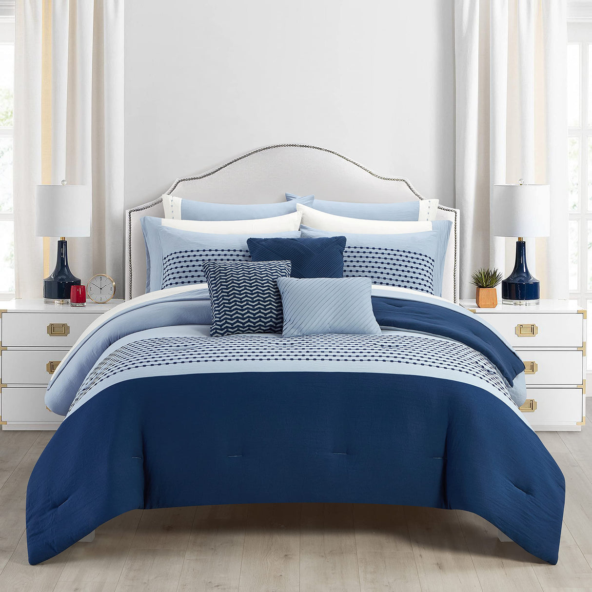 Radison 12 Piece Pre-Washed Soft Bedding Comforter Set, Blue, Queen