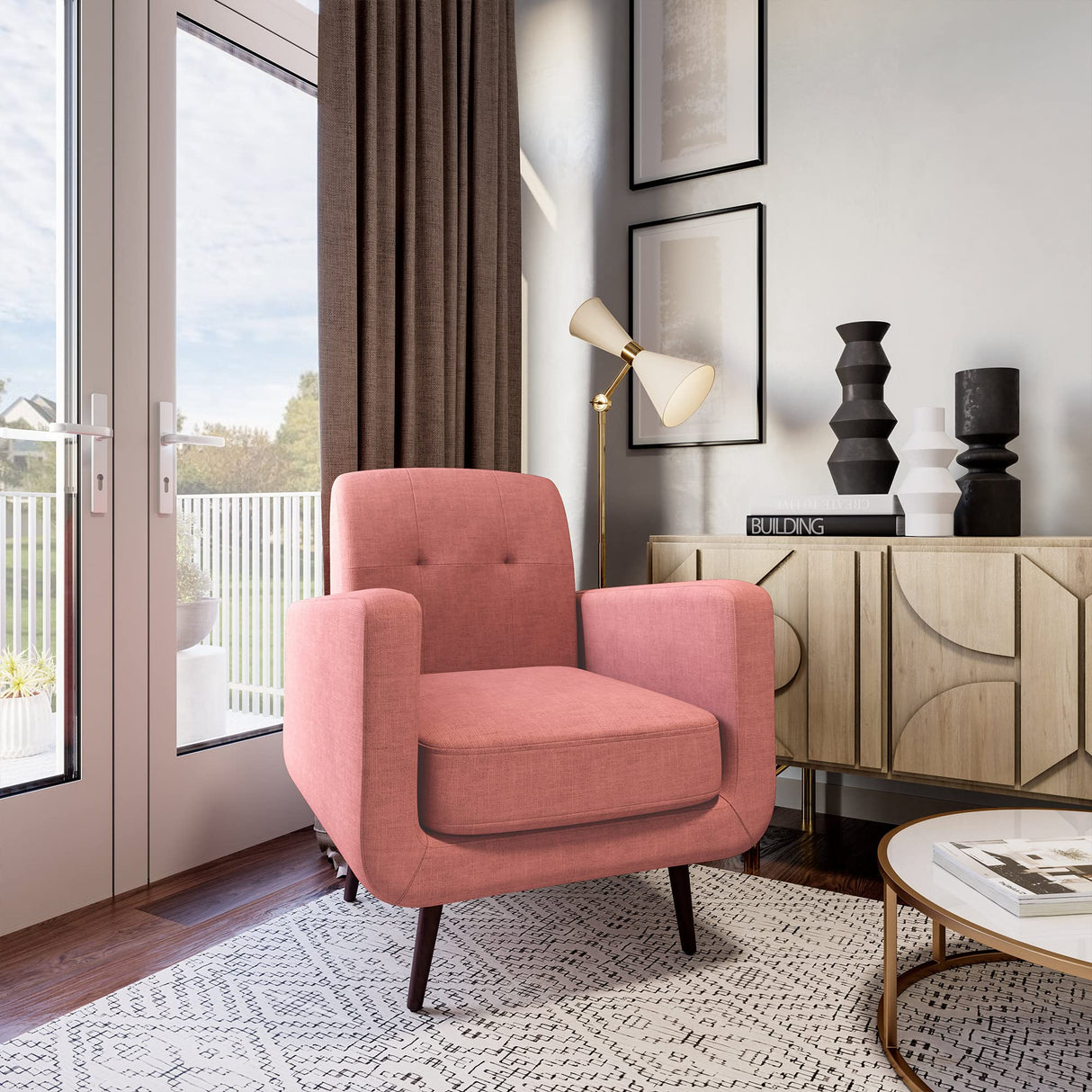 Armchair Single Sofa, Contemporary Vintage Upholstered Linen Accent Chair