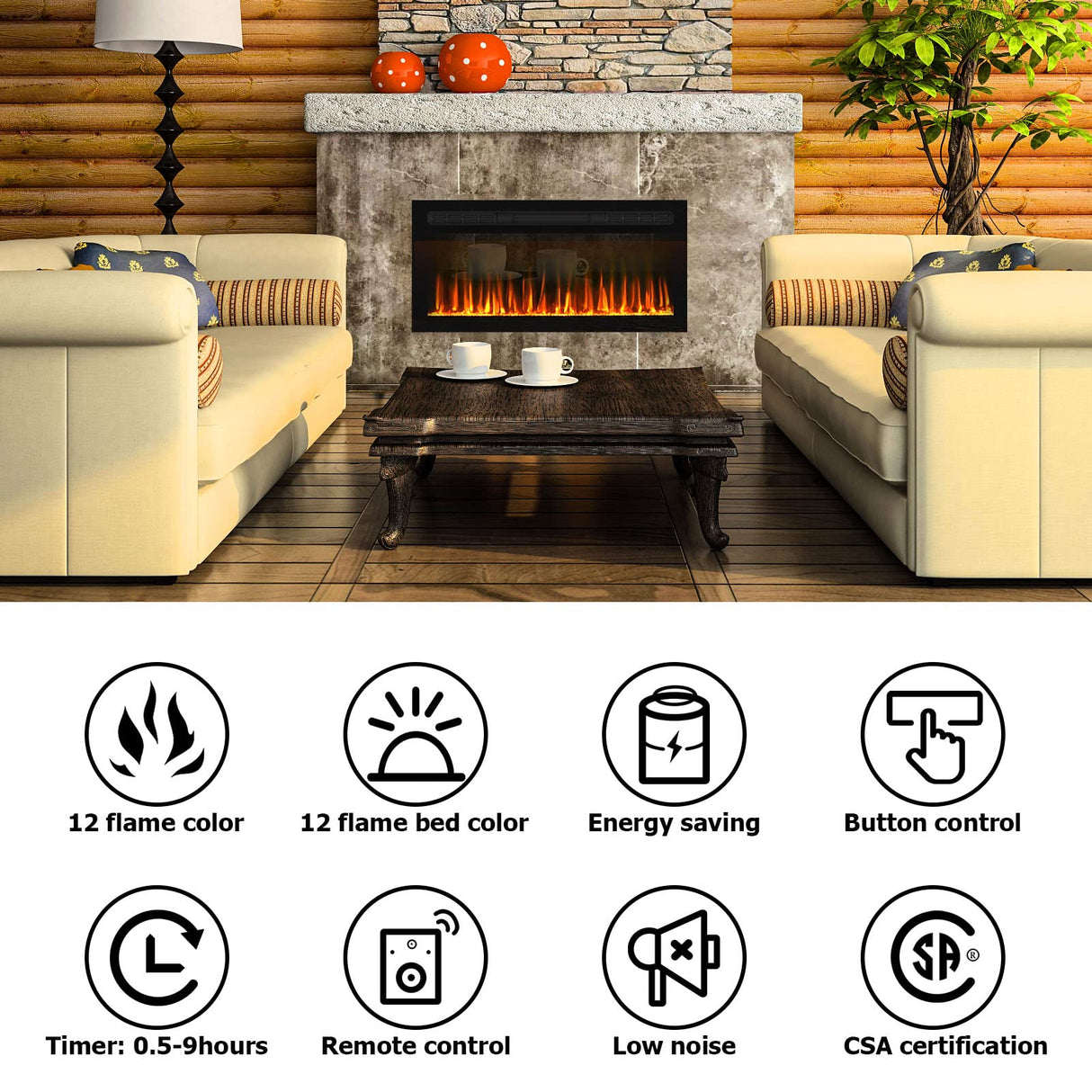 60" Electric Fireplace Inserts, Wall Mounted or Recessed Inserts